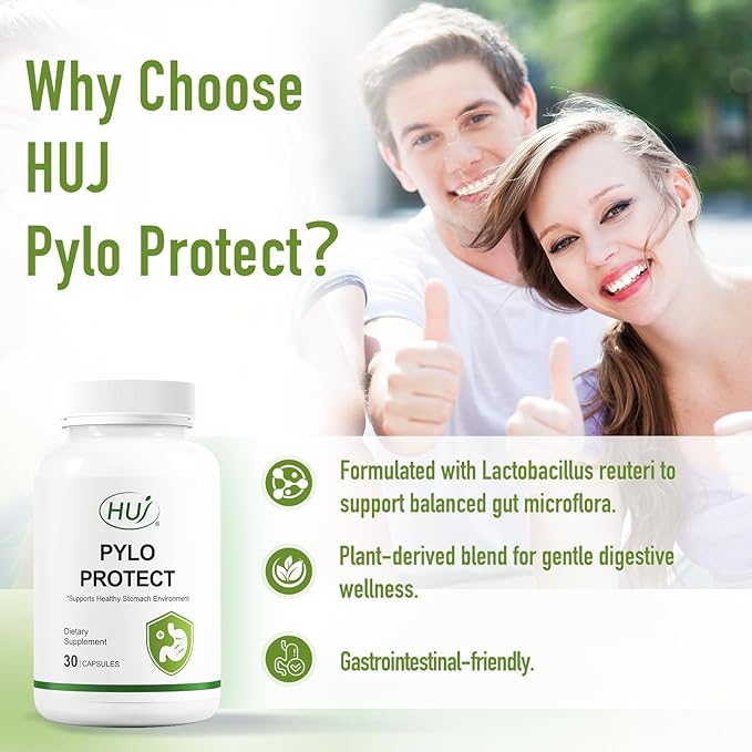 HUJ Pylo Protect - Lactobacillus Reuteri Supplement - Supports Healthy Stomach Environment - 30 Capsules