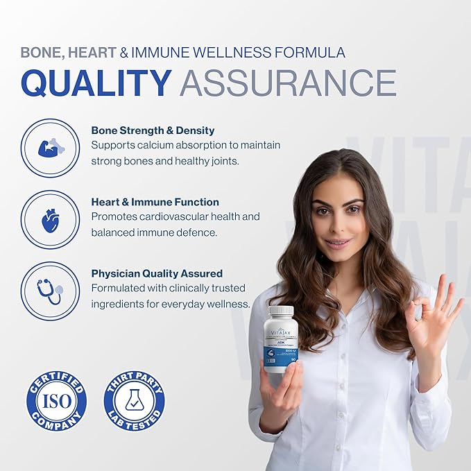 ADK - Vitamin ADK Supplement 180 Capsules - High Potency Vitamin A D3(5000 IU) K2 as MK-7 for Bone Heart &amp Calcium Absorption – Non-GMO Gluten Free (6 Month Supply) 2 Pack