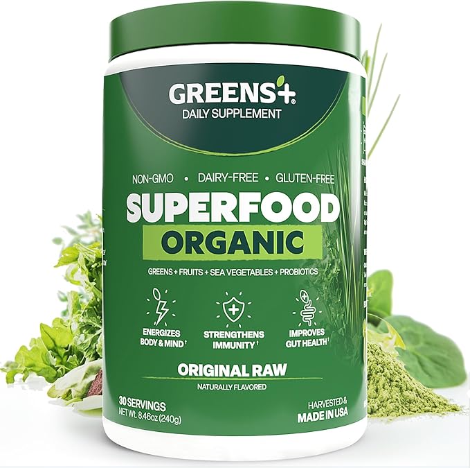 Greens+ Organic RAW Superfood Powder Super Blend Immune Support Morning Kick Energy Boost Nutrition Vibrant Health Dietary Supplement Vegan Soy/Dairy/Gluten Free(8.46oz)