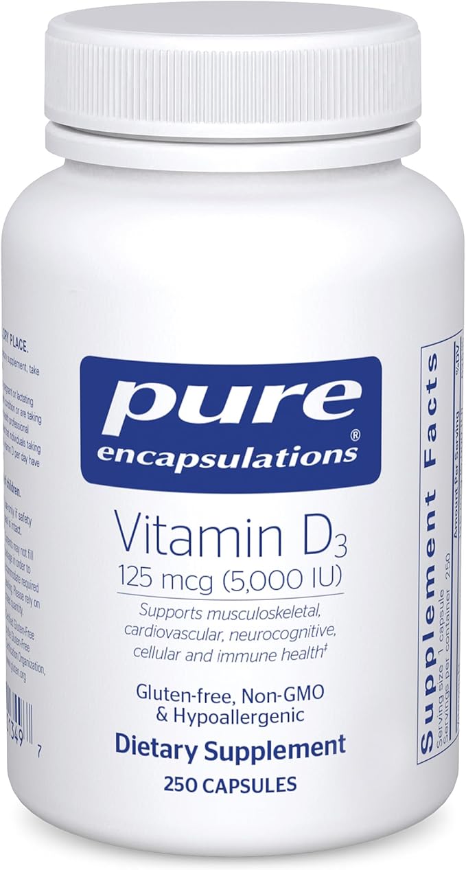 Pure Encapsulations Vitamin D3 125 mcg (5000 IU) - Supplement to Support Bone Joint Breast Heart Colon and Immune Health* - with Vitamin D - 250 Capsules