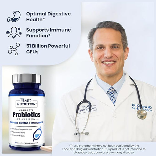 1MD Complete Probiotics Platinum | Supports Digestive Health | with Nourishing Prebiotics 51 Billion Live CFU 11 Strains Dairy-Free | 30 Vegetable Capsules (2-Pack)