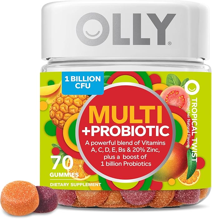 OLLY Multi + Probiotic Adult Multivitamin Gummy 1 Billion CFUs Digestive and Immune Support &amp Metabolism Gummy Rings Apple Cider Vinegar Vitamin B12 Chromium Energy and Digestive Health