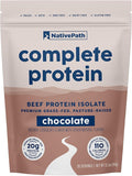 NativePath Complete Beef Protein Powder Isolate – Grass-Fed Pasture-Raised Dairy &amp Lactose Free Gluten Free Zero Sugar MCTs &amp Amino Acids – 20g Protein Chocolate Flavor 30 Servings