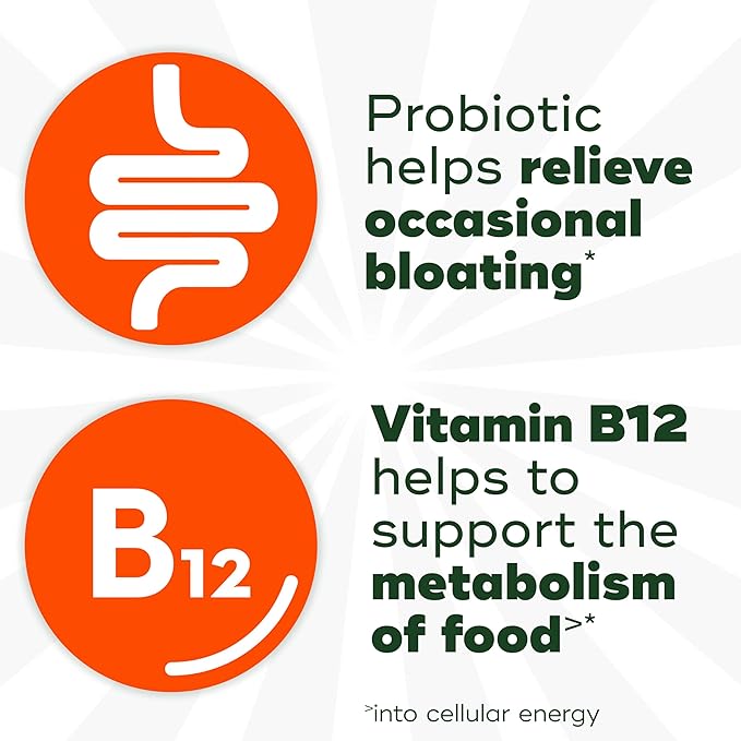 Align Probiotic Bloating Relief + Food Digestion Probiotics for Women and Men Probiotic Helps Soothe Occasional Bloating* With Vitamin B12 to Help Break Down Food into Cellular Energy*60 Gummies