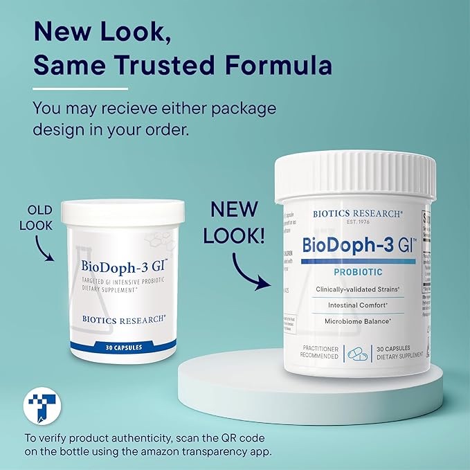 BIOTICS RESEARCH BioDoph-3 GI Targeted Intensive GI Probiotic Capsules Clinically Validated Multi-Species Formula Gut Health Immune Support Dairy Free 30 Capsules