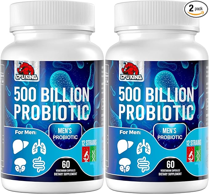 Probiotics for Men 500 Billion CFU &amp 12 Mens Probiotic for Digestive Health + 4 Organic Prebiotic Fiber for Digestive Gut Immune Health Bloating Gas Energy Support Shelf Stable - 120 Capsu
