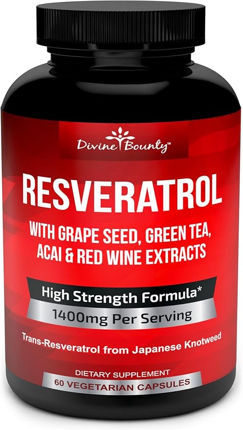 Resveratrol Supplement - 1400mg Extra Strength Formula with Grape Seed Extract Green Tea Extract Red Wine Extract - 60 Veggie Capsules