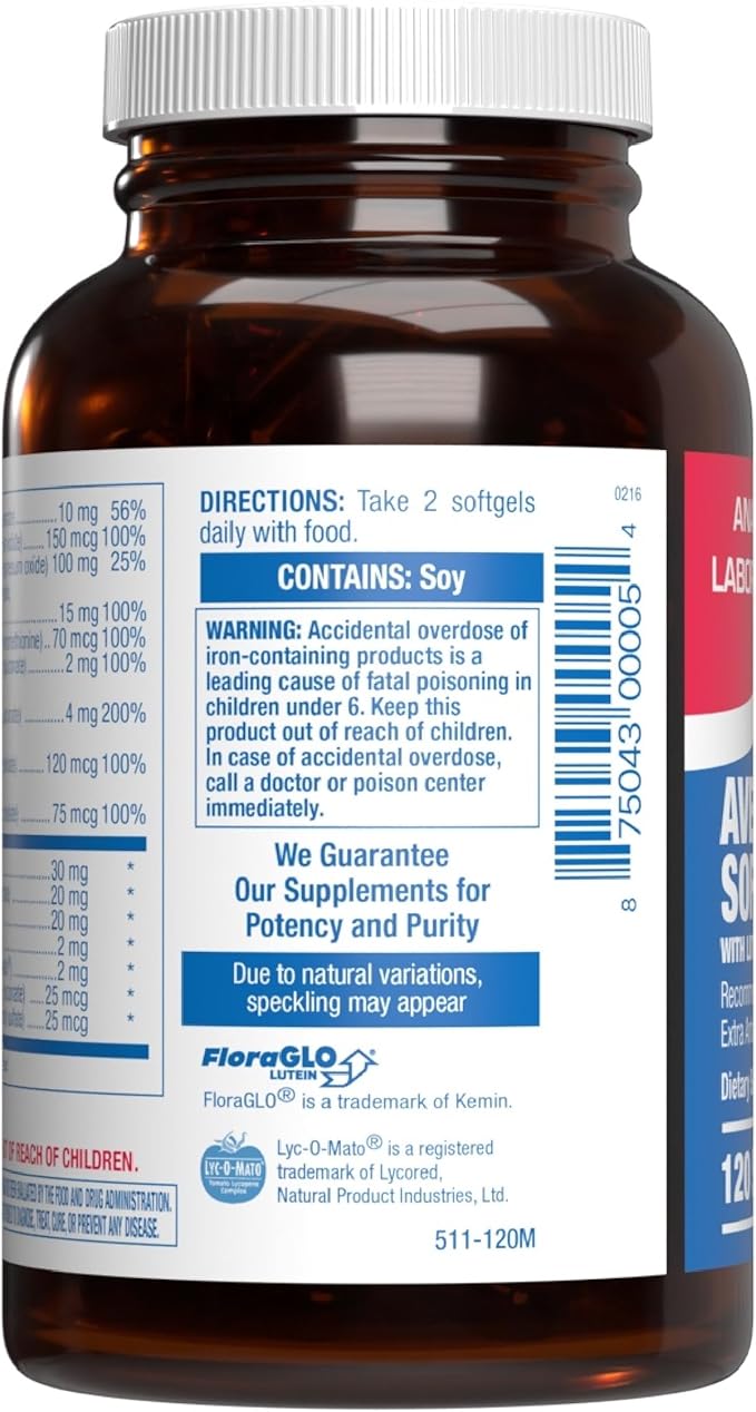 30-In-1 Adult Multivitamin with Iron - Antioxidant Rich Over 50 Multivitamin for Women and Men with Vitamins A C D E B Complex Zinc Magnesium Myo Inositol Lutein Lycopene &amp More - 2 Month Supply