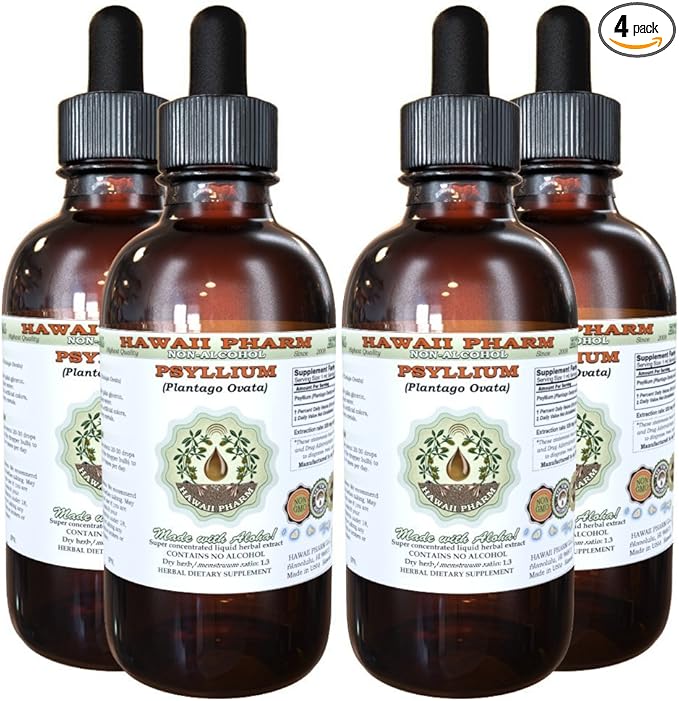 Psyllium Alcohol-Free Liquid Extract Psyllium (Plantago Ovata) Seed Glycerite Natural Herbal Supplement Hawaii Pharm 4x4 fl.oz