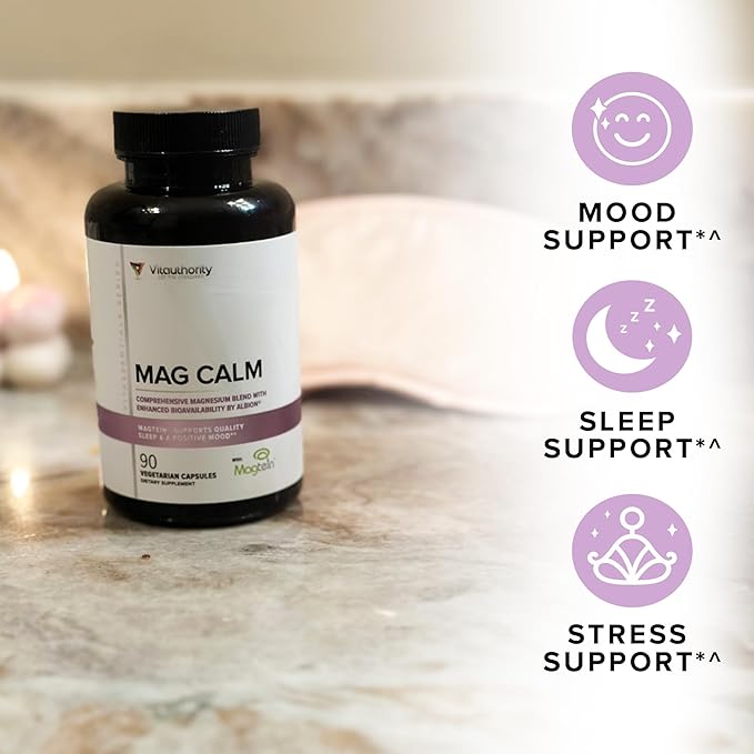 Vitauthority Magnesium L-Threonate Biglycenate Chelate Blend GABA and L-Theanine Sleep Support 90 Capsules 30 Servings