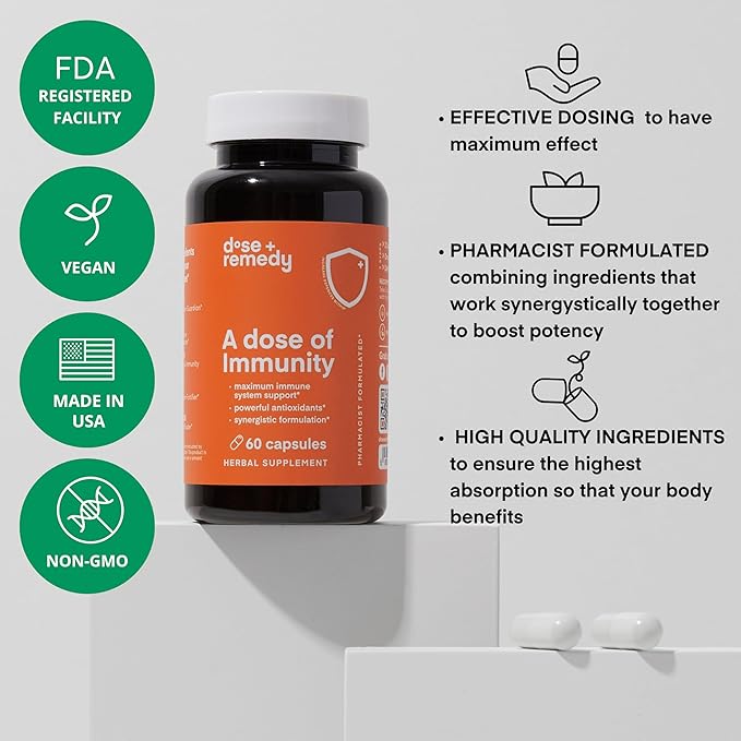 A Dose of Immunity Quercetin with Vitamin C and Zinc Vitamin D 500mg Quercetin Bromelain with Echinacea &amp B Vitamins (60 Count)