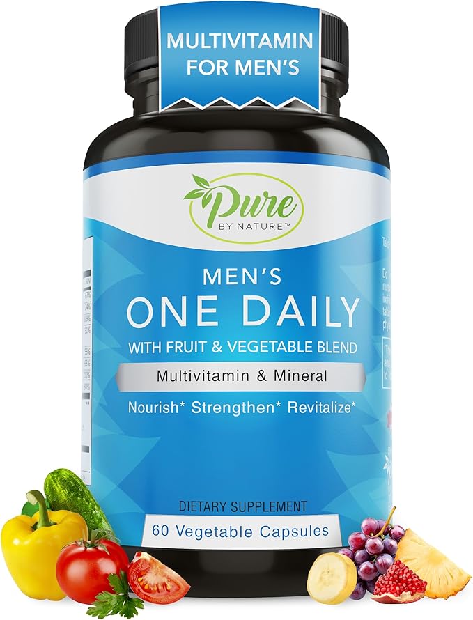 Pure By Nature One Daily Multivitamin for Women &amp Men Bundle Pack Multi Vitamins and Minerals Supplement for Immune Support with Vitamin B12 Gluten-Free &amp Non-GMO Each with 60 Veggie Capsule