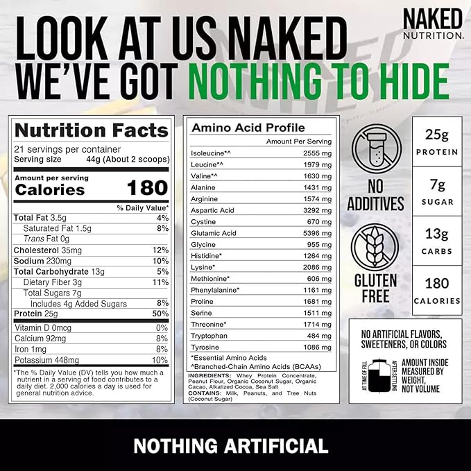 NAKED Whey Chocolate Peanut Butter Protein Powder (21 Servings) + PB Powdered Peanut Butter 2LB (76 Servings) – Grass-Fed Bulk Non-GMO Gluten Free Soy Free Vegan