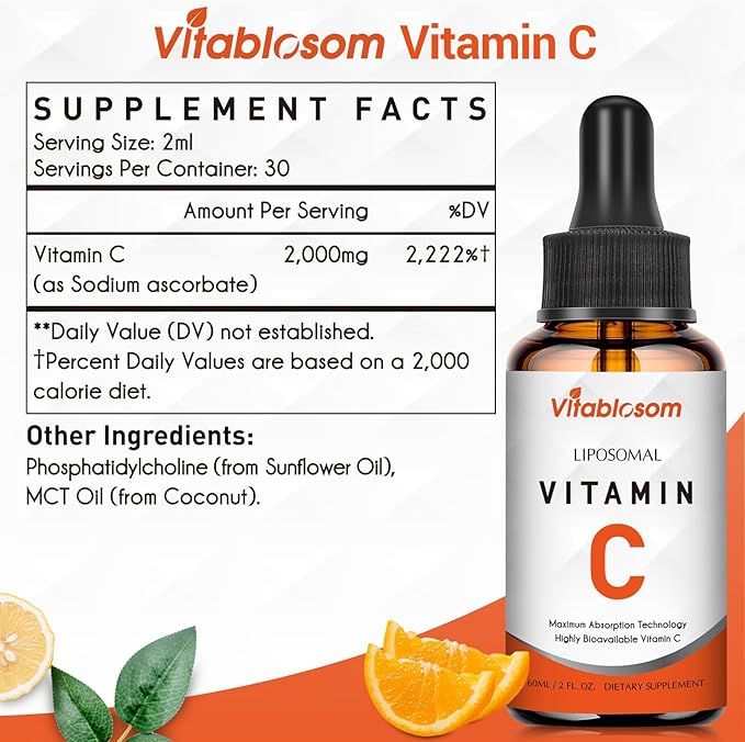Liposomal Vitamin C 2000mg Liquid for Adults High Absorption VIT C Maximize Vitamin C Good for Immune System &amp Antioxidant 60ML (6 Bottles)