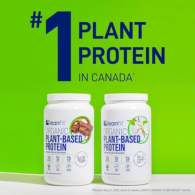 LeanFit Organic Plant-Based Protein Powder Natural Chocolate Flavor - Vegan USDA Organic Certified Soy-Free Gluten-Free Dairy-Free Sugar-Free Non-GMO - 21g Protein 18 Servings 1.58 Pound Tub