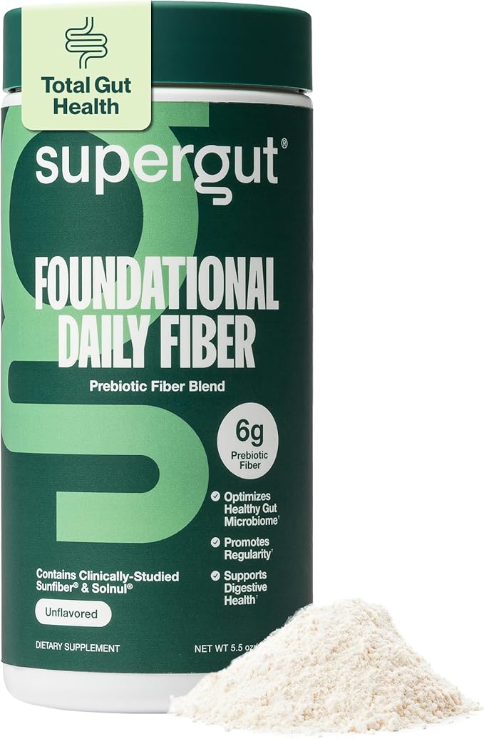 Supergut Foundational Daily Fiber Powder Sugar Free &amp Vegan Prebiotic Fiber Blend for Gut Health &amp Digestive Support Supplement for Men &amp Women with Solnul &amp Sunfiber Unflavored 20