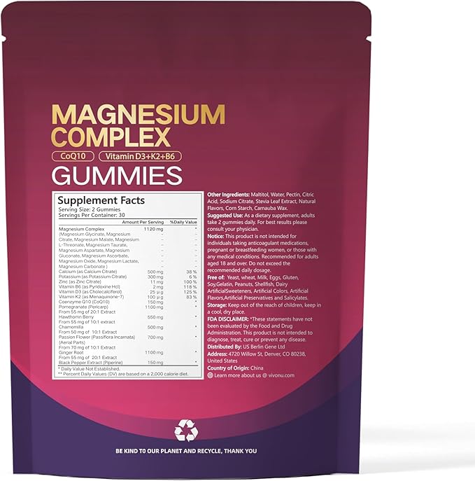 24-in-1 Magnesium Gummies 6183mg Magnesium Complex for Women and Men &amp Kids with Magnesiums Glycinate Citrate Malate Vitamin D3 K2 CoQ10 Zinc Potassium Sleep Heart Support Strawberry 3 Ba