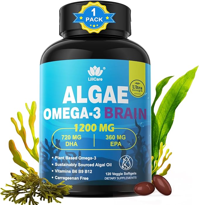 Vegan Omega 3 Supplement 120cts Omega3 Fatty Acids Softgels Fish Oil Alternative Plant-Based DHA EPA Algae Oil Omega-3 Supplement No Fish TasteNon GMO