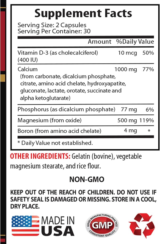 Calcium Magnesium Powder Organic - Calcium Magnesium Complex with Vitamin D and Boron - Mood Vitamins Mood Booster Supplement Herbal Immune Support Muscle Recovery Powder - 3 Bottles 180 Capsules