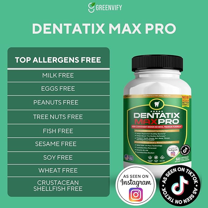 Dentatix Max Pro for Gums and Teeth Health &amp Fresh Breath - 40 Billion CFU Advanced Oral Probiotics for Mouth Bad Breath Capsule Supplement (7)