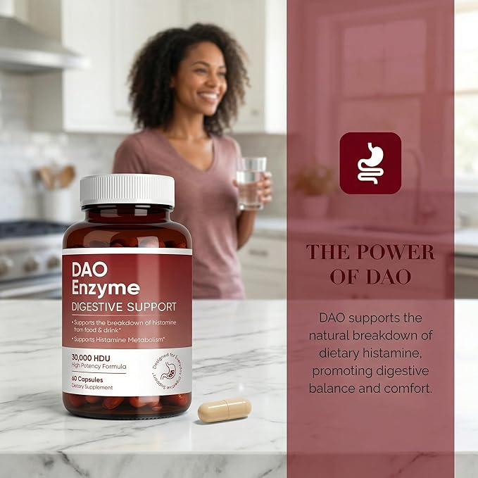 DAO Enzyme Supplement for Histamine Support Before-Meal Support for Post-Meal Digestive Comfort Everyday Clarity &amp Overall Wellness Supports Fermented &amp Aged Foods 60 Capsules