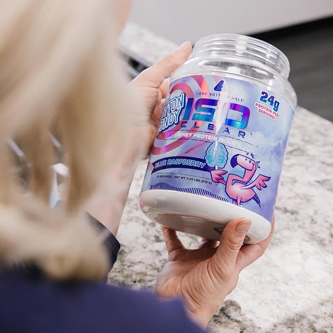 Core Nutritionals Iso Clear Whey Protein Isolate | Low Calorie Carb &amp Fat | Lactose Free &amp Easy to Digest | 24g Protein Zero Sugar | 2 Pound (Fun Sweets Cherry Berry)