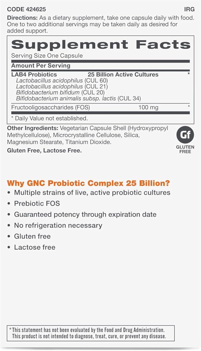GNC Probiotic Complex - 25 Billion CFUs (30 Capsules)