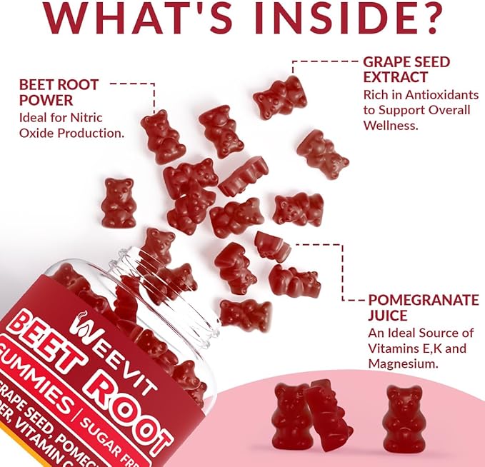 Beet Root Gummies Nitric Oxide Supplement for Men Women | Organic Beet Gummy with Grape Seed Pomegranate Black Pepper Vitamin C B12