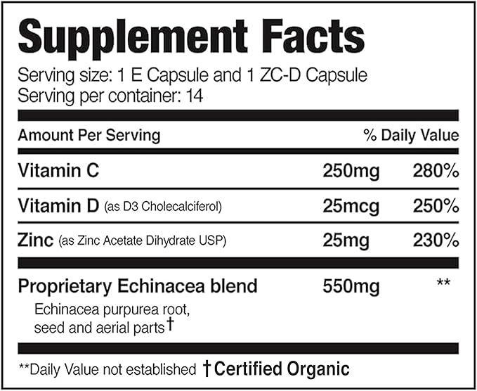 EZC Pak 5-Day Immune System Booster with Echinacea Vitamin C Zinc &amp Vitamin D - Tapered Immune Support Supplement for Adults - Supports Immunity Easy Travel-Size Supplement Pack