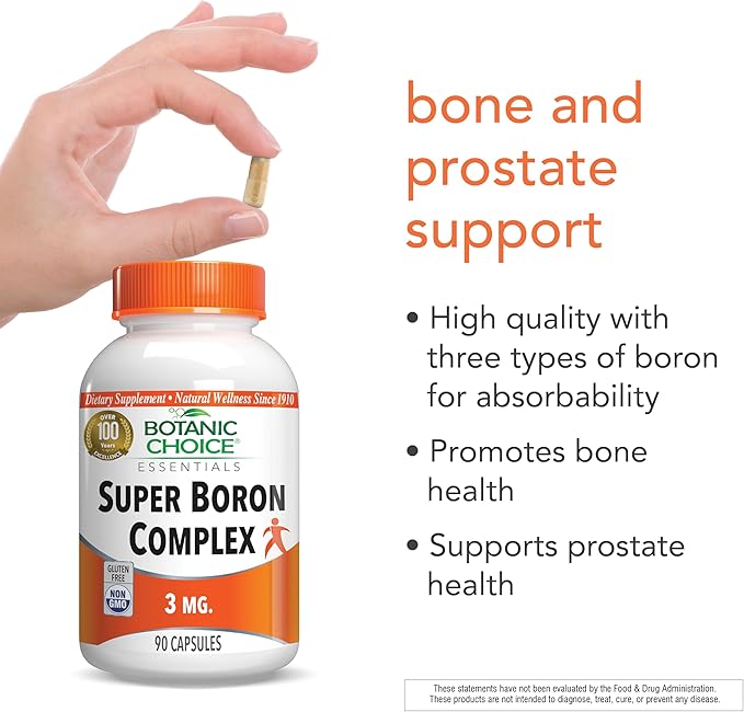 Botanic Choice Super Boron Complex (3mg) - Promotes Bone &amp Prostate Health by Metabolizing Calcium &amp Magnesium - 3 Forms of Boron for Men &amp Women - 2 Pack
