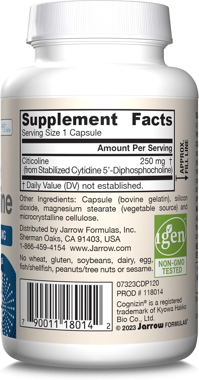 Jarrow Formulas Citicoline CDP Choline 250 MG CDP Choline Supplement Supports Brain Health Performance and Memory 120 Capsules Up to a 120 Day Supply Pack of 12