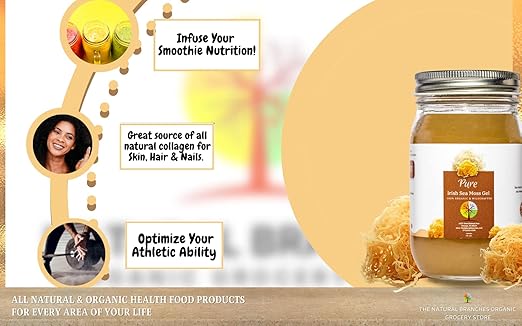Organic &amp Pure Golden Sea Moss Gel from Saint Lucia16oz - USDA Certified Organic &amp Made in The USA - All Natural &amp Wildcrafted Seamoss Gel - Daily Multi-Vitamin