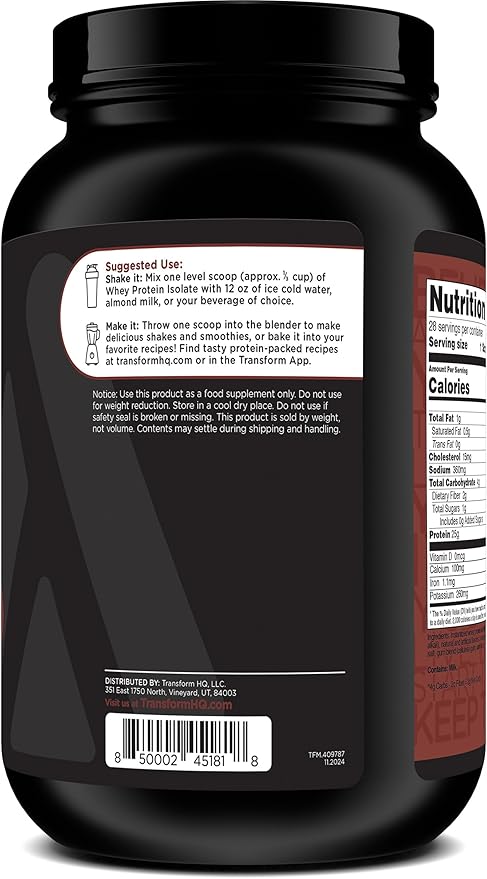 TransformHQ Whey Protein Isolate 28 Servings (Chocolate) - Perform - Gluten Free Non-GMO
