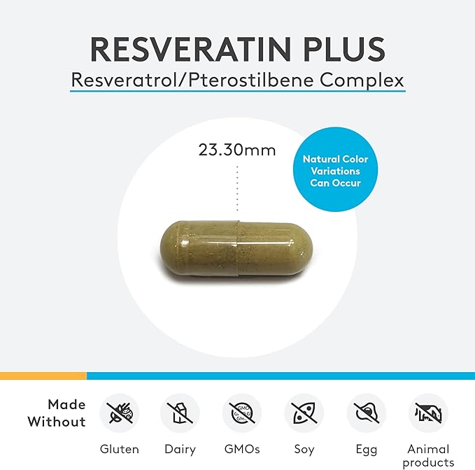 XYMOGEN Resveratin Plus - Resveratrol Quercetin &amp Pterostilbene - Antioxidant &amp Cellular Health Support - Vegan Gluten-Free &amp Non-GMO - 60 Capsules
