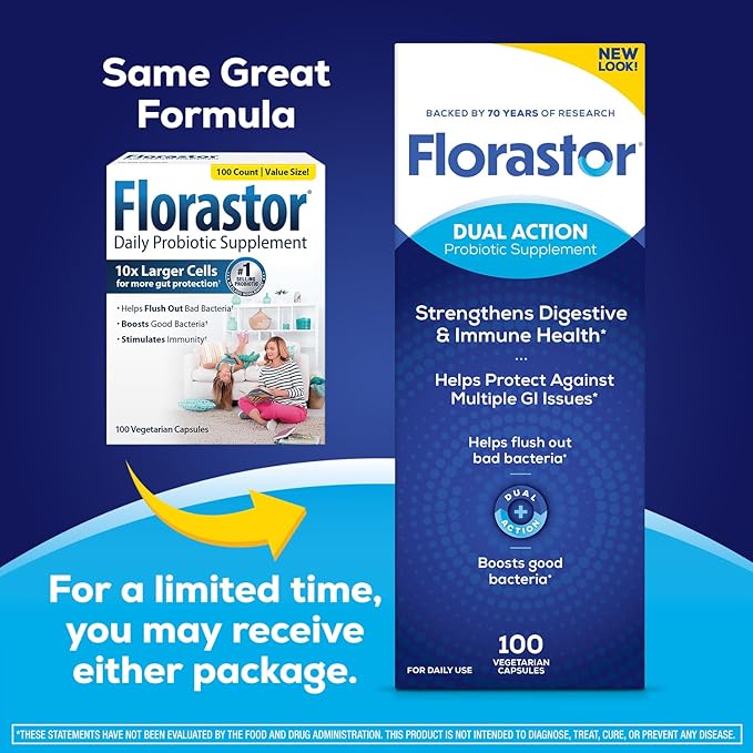 Florastor Probiotics for Digestive and Immune Health 100 Capsules Probiotics for Women &amp Men Helps Flush Out Bad Bacteria Boosts The Good with Our Unique Strain Saccharomyces Boulardii