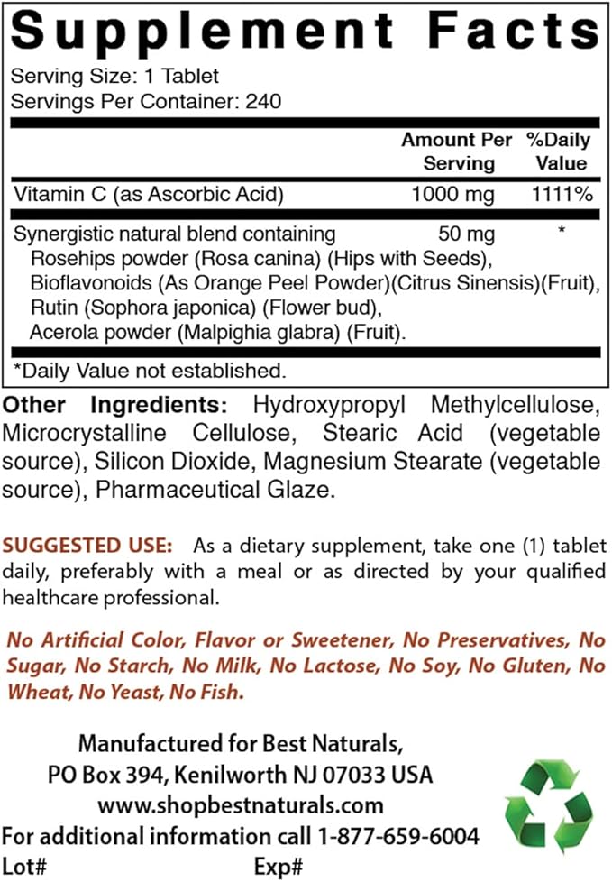 Best Naturals Vitamin K2 (MK7) with D3 &amp Vitamin C 1000 mg