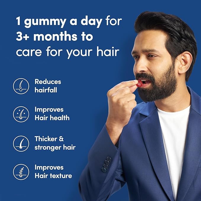 Man Matters Biotin Hair Gummies | Yummy Chewable Strawberry Flavored for Healthy Hair | Pack of 2 (60 Gummies Each)