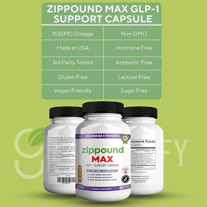 Zippound MAX GLP-1 Support Capsules Maximum Strength All Natural Ingredients 60 Capsules 30-Day Supply (1)