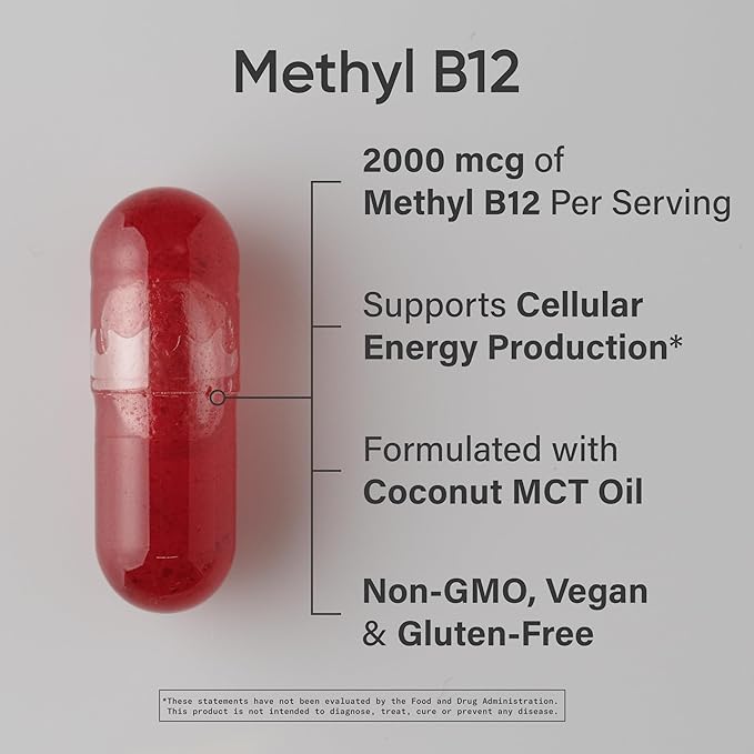 Sports Research® Celular Energy Pack - Plant Based Vitamin B12 as Methylcobalamin 2000mcg + CoQ10 100mg Enhanced w/Coconut Oil &amp Bioperine + High-Absorption Magtein® 2000mg
