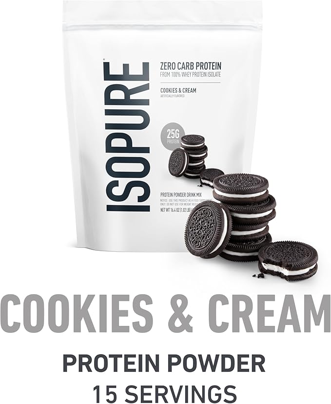 Isopure Bundle of Zero Carb 100% Pure Whey Isolate Protein Powder Cookies &amp Cream 25g Protein Per Serving 1 Lb 15 Servings + Isopure 100% Pure Creatine Monohydrate Powder 100 Servings