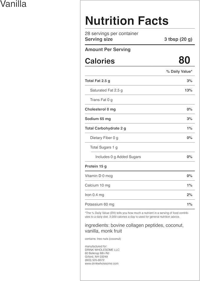 drink wholesome Vanilla Collagen Protein Powder for Sensitive Stomachs | Minimally-Processed Whole-Food Protein | Additive-Free Dairy-Free Gluten-Free | Low FODMAP