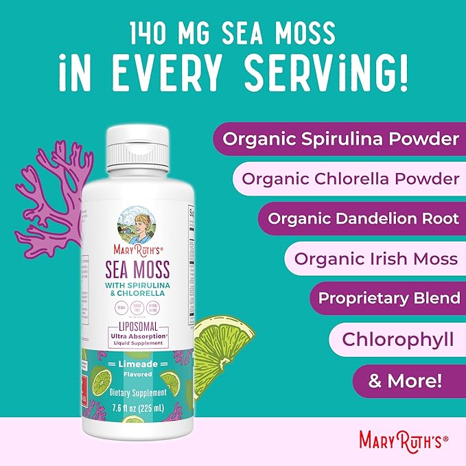 MaryRuth Organics Sea Moss Liposomal (Limeade) &amp Women's Multivitamin + Hair Growth (Peach) | Clean Label Project Verified® | Vitamins for Energy Beauty &amp Overall Health | Vegan Gluten-Free