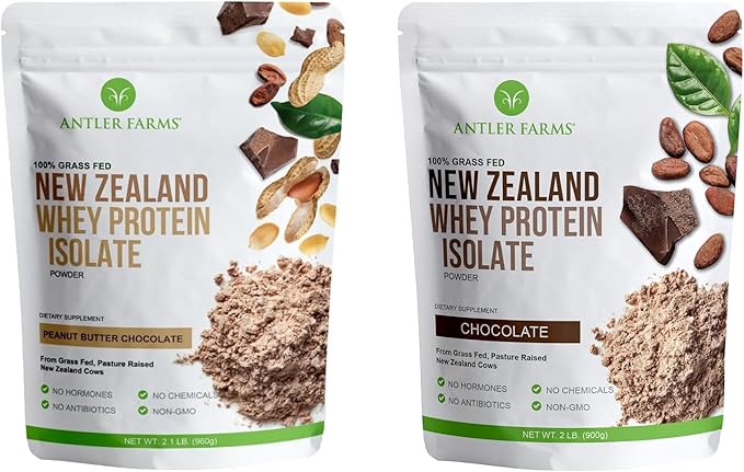 Antler Farms - 100% Grass Fed New Zealand Whey Protein Isolate Bundle 2 lbs - Pure and Clean 7 Ingredients Cold Processed