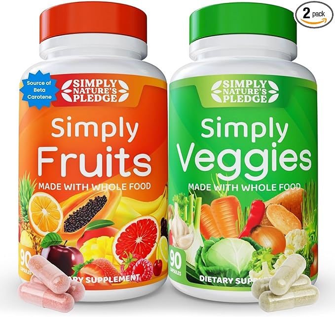 Simply Nature's Pledge - Packed with Over 40 Different Fruits &amp Vegetables - Made with Whole Food Superfoods - with High Beta Carotene – 100% Soy Free - 90 Count (Pack of 2)