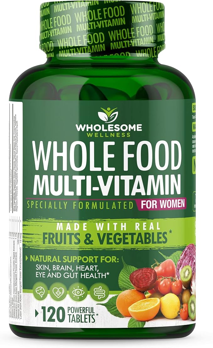 Wholesome Wellness Whole Food Multivitamin for Women - Natural Multi Vitamins Minerals Organic Extracts - 120 Tablets
