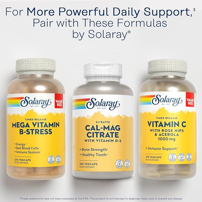Solaray Calcium Magnesium Citrate 2:1 Ratio - Calcium Supplements for Women and Men w/Magnesium and Vitamin D 2 - Bone Health Muscle and Nerve Support - Vegan 60-Day Guarantee 30 Serv 180 VegCaps