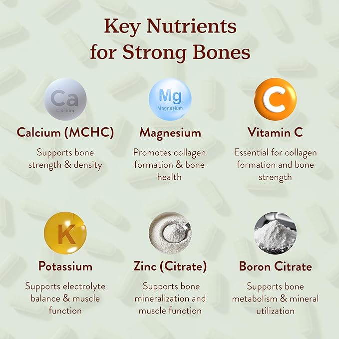 More. Longevity &amp Wellbeing Premium Calcium Supplement - Bone Strength Supplements with Magnesium Vitamin D3 + K2 &amp Zinc for Bone Health Support - 4 Capsule Daily - Easy to Swallow - 120 Caps
