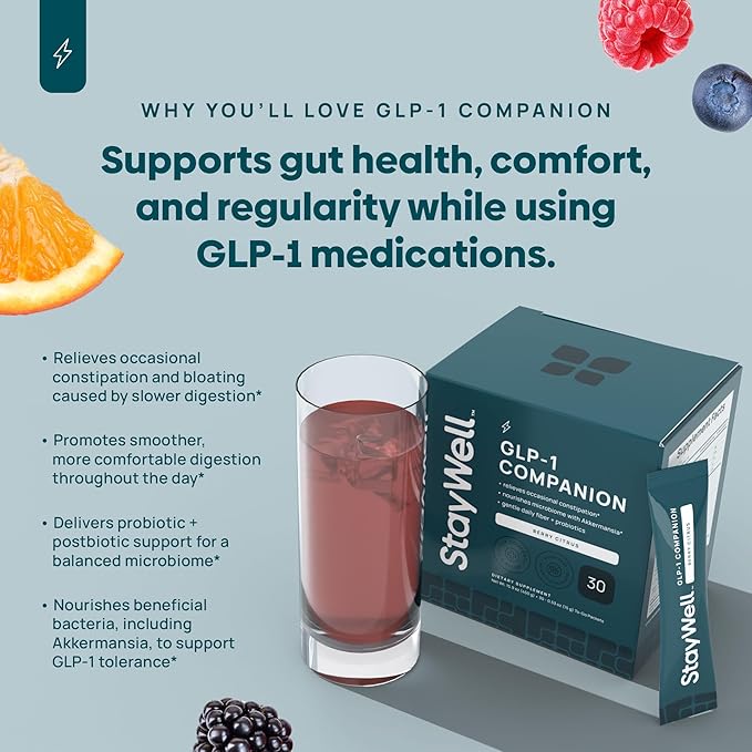 GLP-1 Constipation Support | Digestive Gut Discomfort GLP Symptom Relief | Akkermansia Probiotic Prebiotic Microbiome Support for Digestive Balance Regularity &amp Bloating Relief - Berry Citrus