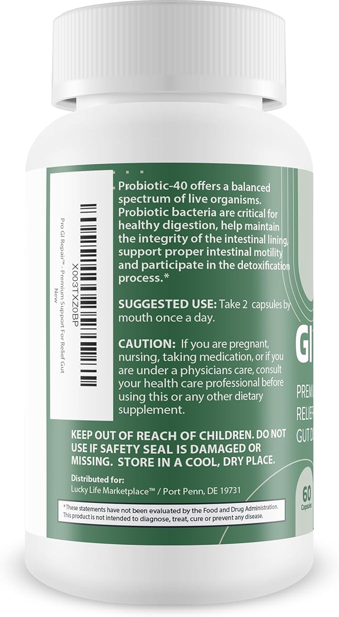Pro GI Repair - Premium Probiotic Supplement to Support Gut Health - Support Gastrointestinal Function &amp Regularity - 40 Billion CFU Probiotic Formula - Promote Reduced Indigestion &amp Upset Sto