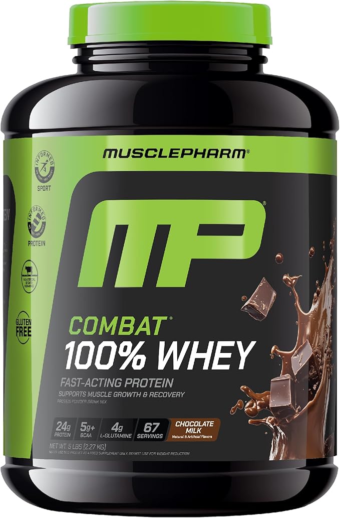 MusclePharm Combat 100% Whey Protein Powder Bundle - Vanilla &amp Chocolate Milk Fast Recovery &amp Muscle Gain 5lb 67-70 Servings